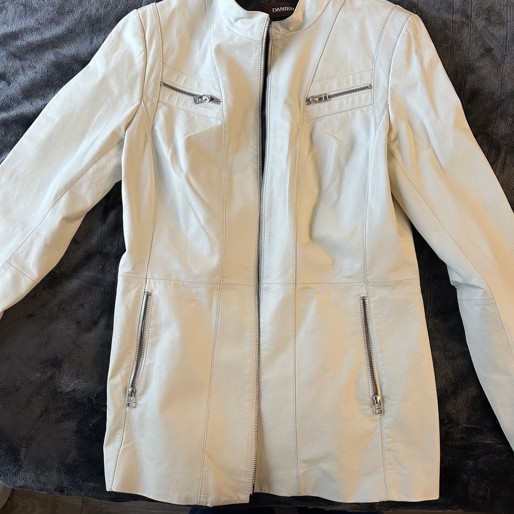 Danier White Leather Jacket with Silver Zippers